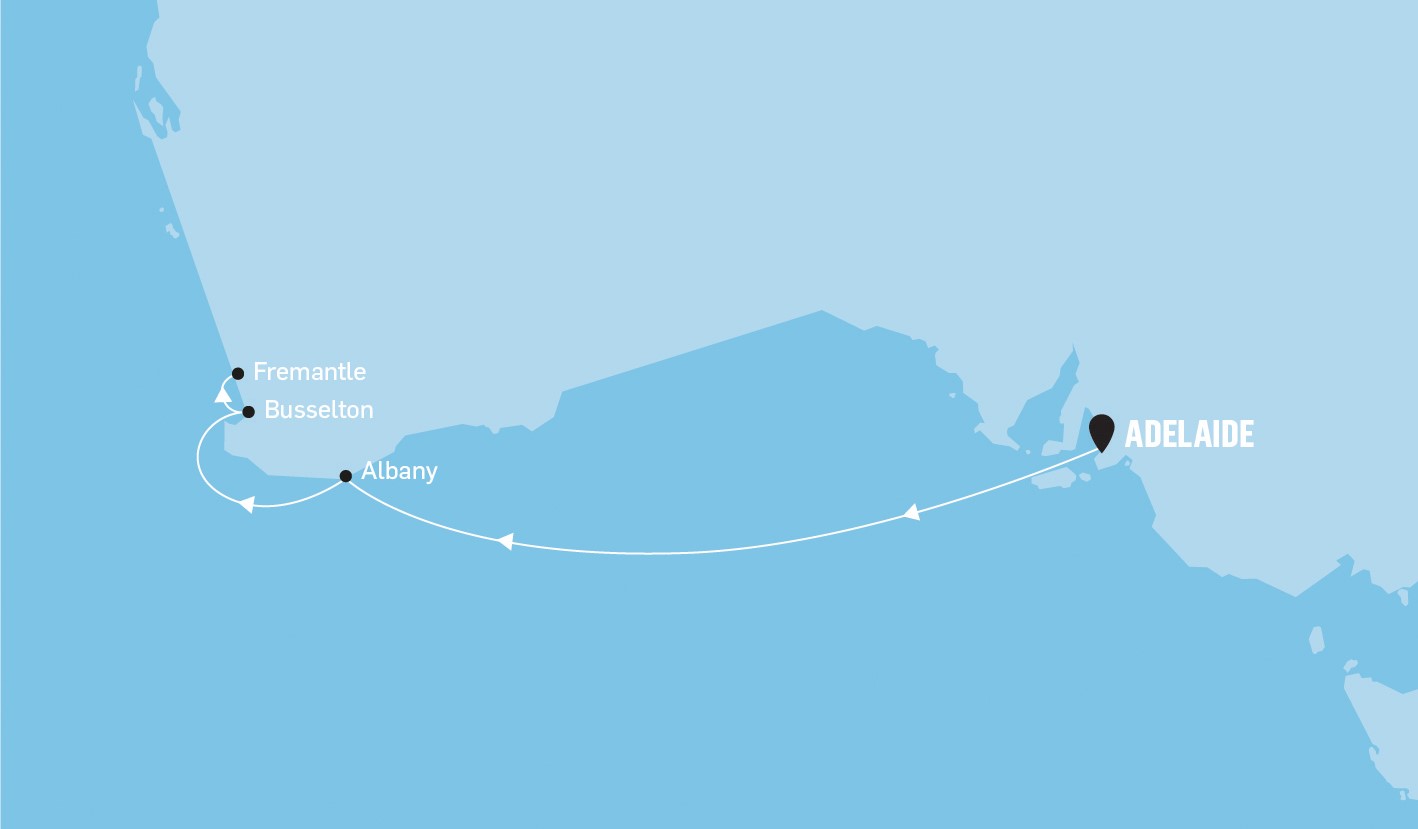 Adelaide to Fremantle cruise map
