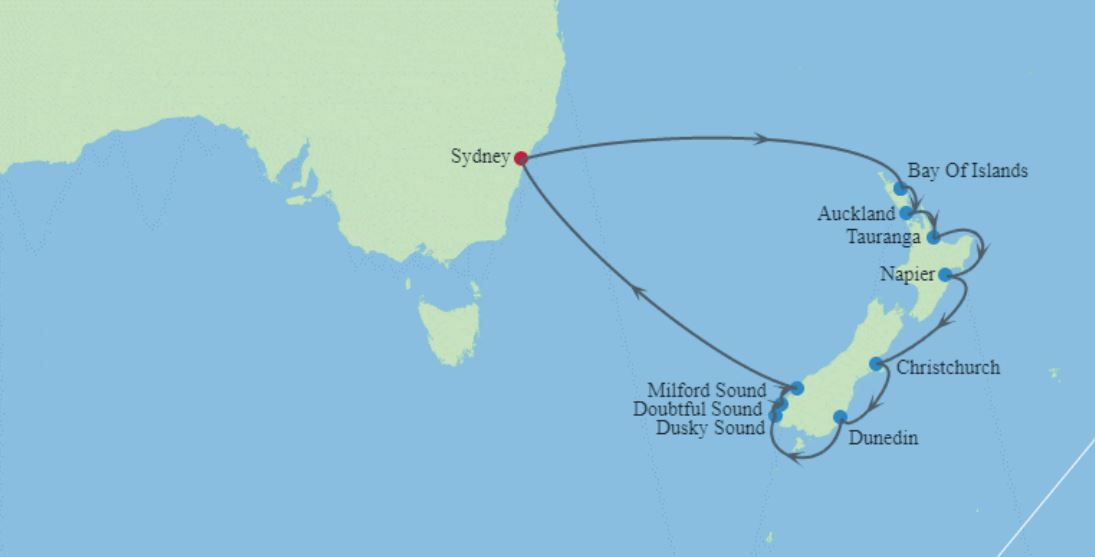 12 night New Zealand cruise from Sydney return